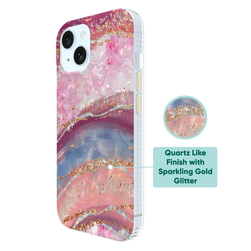 Onn iPhone 15 Phone Case Pink Purple Quartz Swirl Gold‎ Glitter Stocking Stuffer